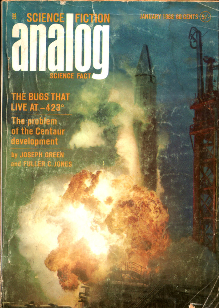 Cover of ANALOG magazine, 1968 January, showing a rocket exploding on the launch pad (a photo, not an illustration)