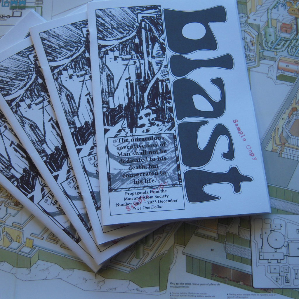 A heap of booklets. In large hand-drawn letters, running vertically downward, is the title "blast". "Sample Copy" is stamped on them in red.