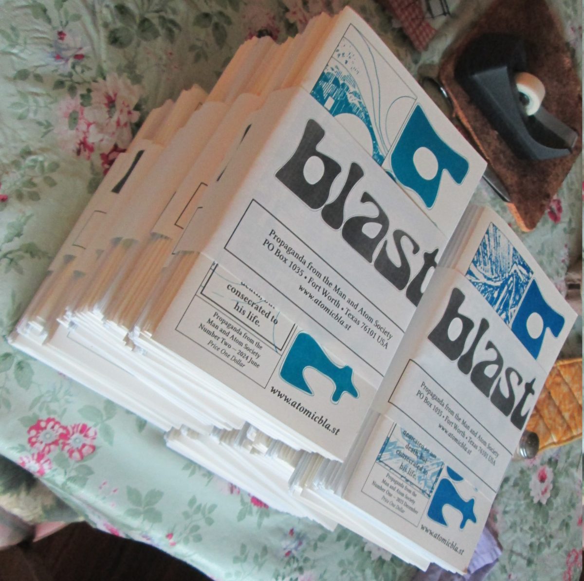 Stacks of "blast" ready to be mailed out